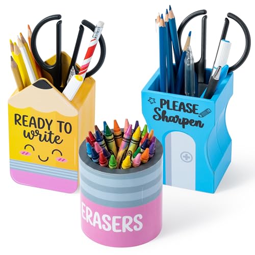 MALLMALL6 3Pcs Pencil Sharpen Eraser Shaped Pencil Holder, Back to School Wooden Caddy Case Gifts for Kid Student, No Assembly Sharp Dull Shaped Desktop Dispenser Storage Organizer for Classroom Decor - style: Pencil & Sharpen & Eraser