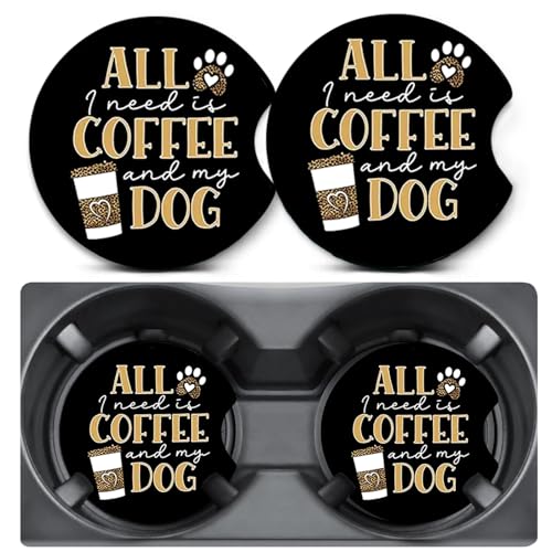2 Pack Coffee Dog Car Coasters for Cup Holders,Neoprene Anti Slip Mat | 2.75" Universal Size,Auto Rubber Drink Coasters Decor Car Accessories Interior Coffee Dog Gifts for Women Men - color: Coffee Dog