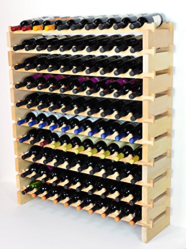 Modular Wine Rack Beechwood 40-120 Bottle Capacity 10 Bottles Across up to 12 Rows Newest Improved Model (100 Bottle - 10 Rows) - size: 100 Bottle - 10 Rows