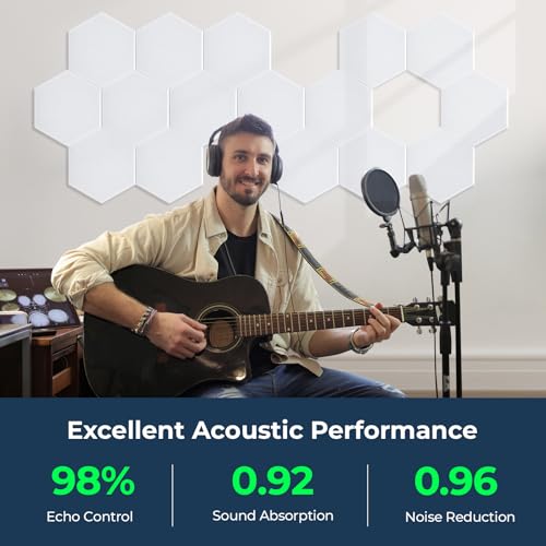 12 Pack Hexagon Acoustic Panels, 12" x 10" x 0.4" High-Density Soundproof Wall Panels, Self-Adhesive Acoustic Wall Panels for Studio, Home, Office, White - color: Basic Hexagon - White, size: Hexagon - 12 Pack