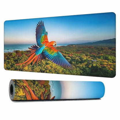 Beautiful Macaw Full Desk Mouse Pad Blue Sky Green Trees Natural Large Gaming Mousepad for Keyboard PC.Home,Office 35.4"X15.7" - color: beautiful macaw