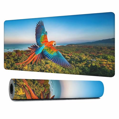 Beautiful Macaw Full Desk Mouse Pad Blue Sky Green Trees Natural Large Gaming Mousepad for Keyboard PC.Home,Office 35.4"X15.7" - color: beautiful macaw