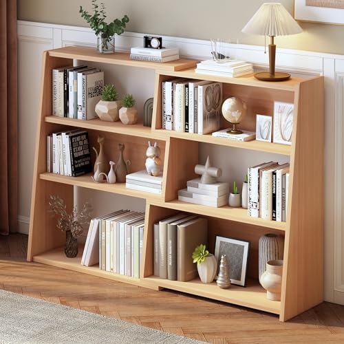 IOTXY Wooden Extendable Shelf Bookcase - 3-Tier Ladder Low Short Bookshelf for Small Space or Corner, Oak, L - color: Oak, size: Large