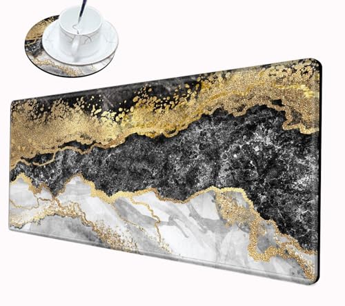 Gaming Mouse Pad XL Desk Mat for Desktop Extended Mousepad Black Gold Marble Desk Pad Long Computer Pads for 24"x12" Large Mouse Pads for Wireless Mouse Office Men - color: Black Gold, size: 24''X12''