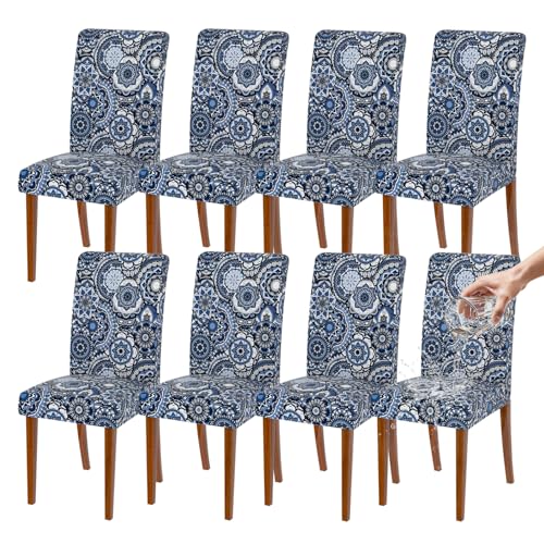 Stretch Waterproof Dining Chair Covers Set of 8,Floral Print Chair Covers,Soft Removable Washable,Pet Friendly Furniture Protector,Universal Chair Slipcovers for Home, Kitchen,Dining Room Seat - color: A-totem Patterns, size: 8PCS