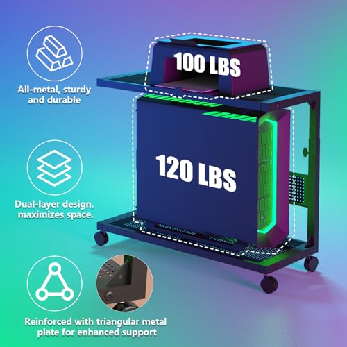 Moricher Computer Tower Stand - Height Adjustable 2-Tier ATX-Case PC Stand Printer Rack Pegboard with Rolling Wheels & Mousepad for Home Office Gaming Accessories