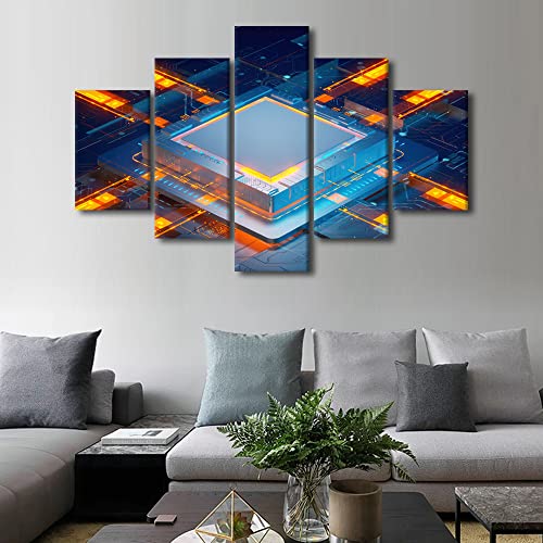Living Room Wall Decor Circuit Board Canvas Painting Wall Art 5 Panel Wall Art Family Wall Decor Artwork for Home Walls Framed Art Wall Decor Modern Wall Art Canvas Art Wall Hanging, 60"x40" - color: Artwork-11, size: 60''Wx40''H