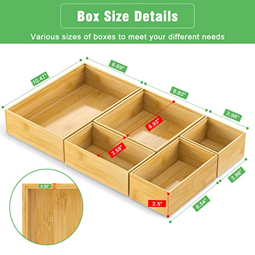 Bamboo Bathroom Drawer Organizer Dividers, Wooden Kitchen Utensil Holder Set of 5, Stackable Junk Drawer Organizer Tray, Multi-Use Storage Bins Boxs for Home, Office, Clothing, Makeup, Jewelry - color: Bamboo