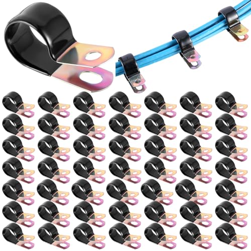 Tandefio 50 Pack Vinyl Coated Cable Clamps Galvanized Steel Cable Metal Wire Rubber Cushioned Insulated Hose Pipe Clamp for Tube Lines Wire Cord Installation(3/4 Inch, 20mm) - size: 3/4 Inch (20mm)