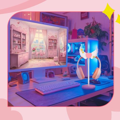Kingdder Wings Headphone Stand Cute Wood Headphone Stand Adorable Headset Holder Accessories Gamer Gifts for Teenage Teacher Women Girlfriend Office Worker Wife Gamer Room Office Desk - style: Wings