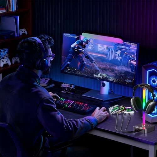 cozoo Gifts for Gamer Men All-in-One RGB Headset Stand & Charging Station | 3 USB Ports, 2 Outlets, Metal Space Gray | Gaming Equipment, Game Room Setup, Christmas Gifts for Him,Teen Boys,Tech Lovers - color: Gray - RGB