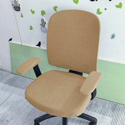HAPPYDOG 4 Pcs Office Chair Covers Set Stretchable Protective Rotating Computer Chair Seat Covers with Armrest Covers (Camel) - color: Camel