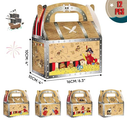 WERNNSAI 12 Pcs Pirate Party Favor Boxes Treasure Chest Nautical Boxes | Immersive Pirate Treasure Theme,Easy to Assemble,Vibrant Graphics & Sturdy Design,Versatile for Halloween Parties - color: Pirate