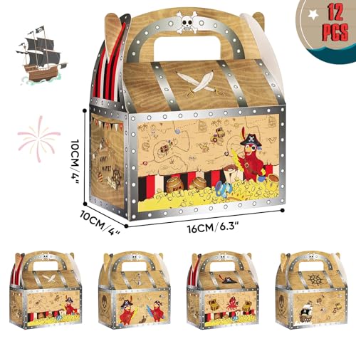 WERNNSAI 12 Pcs Pirate Party Favor Boxes Treasure Chest Nautical Boxes | Immersive Pirate Treasure Theme,Easy to Assemble,Vibrant Graphics & Sturdy Design,Versatile for Halloween Parties - color: Pirate
