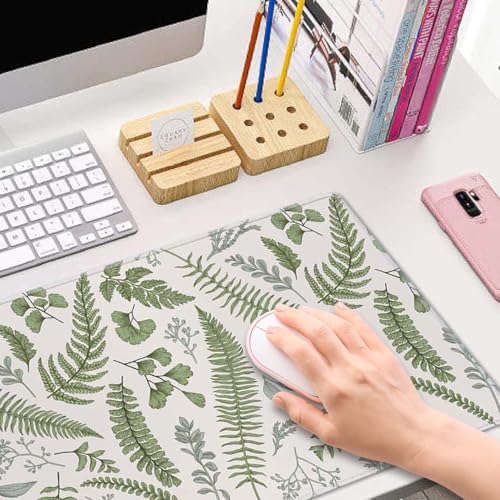 Large Gaming Mouse Pad with Stitched Edges, Desk Pad Extended Keyboard Mat, Non-Slip Rubber Base Mousepads for Laptop, Office, Home, 31.5X11.8 inch Leaves and Plants - color: Leaves and Plants