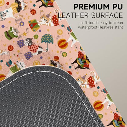 AUPET PU Leather Desk Pad Protector Blotter, Animal 35 x 17in Large Mouse Pad,Cute Office Desk Mat,Waterproof Non-Slip Desk Writing Drawing Pad for Office Home Game (Cute Cat Circus) - color: Cute Cat Circus