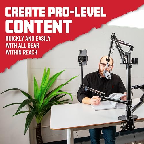 Gator Frameworks 6-in-1 Content Creator and Streaming Desktop Stand Set – Includes Smartphone Clamp, Laptop Clamp, Ring Light, and More! (GFW-STREAMSTAND) - style: Table Mount