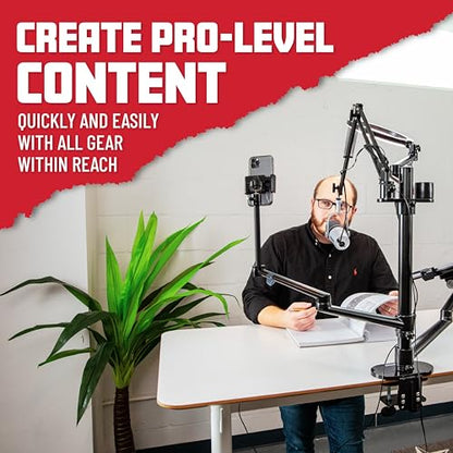Gator Frameworks 6-in-1 Content Creator and Streaming Desktop Stand Set – Includes Smartphone Clamp, Laptop Clamp, Ring Light, and More! (GFW-STREAMSTAND) - style: Table Mount