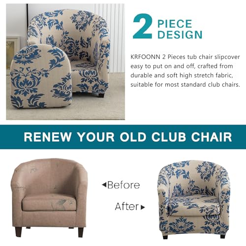 KRFOONN Club Chair Slipcover 2 Piece Stretch Printed Round Barrel Chair Covers Removable Tub Chair Slipcover with Elastic Bottom Chair Coverings Furniture Protector Cover for Living Room, B13 - color: Colorb13