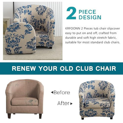 KRFOONN Club Chair Slipcover 2 Piece Stretch Printed Round Barrel Chair Covers Removable Tub Chair Slipcover with Elastic Bottom Chair Coverings Furniture Protector Cover for Living Room, B13 - color: Colorb13