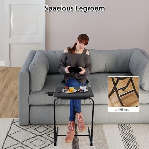 JAXPETY TV Tray, Folding TV Tray with Cup Holder, Adjustable TV Desk with 6 Height Adjustments and 3 Angle, Couch Table for Eating on Bed & Sofa, Stowaway Laptop Stand, Dark Black - color: Dark Black