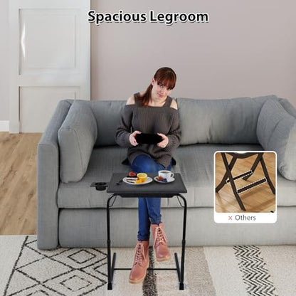 JAXPETY TV Tray, Folding TV Tray with Cup Holder, Adjustable TV Desk with 6 Height Adjustments and 3 Angle, Couch Table for Eating on Bed & Sofa, Stowaway Laptop Stand, Dark Black - color: Dark Black