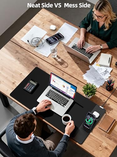 Mouse Pad with Magnetic Wireless Charger & Adjustable Phone Stand, 31.5"x15.8" Extended Desk Mat, Waterproof Ultra-Smooth Keyboard Pad, Non-Slip Base, Black - color: Black-31.5"x15.8"-Magnetic Stand-Right