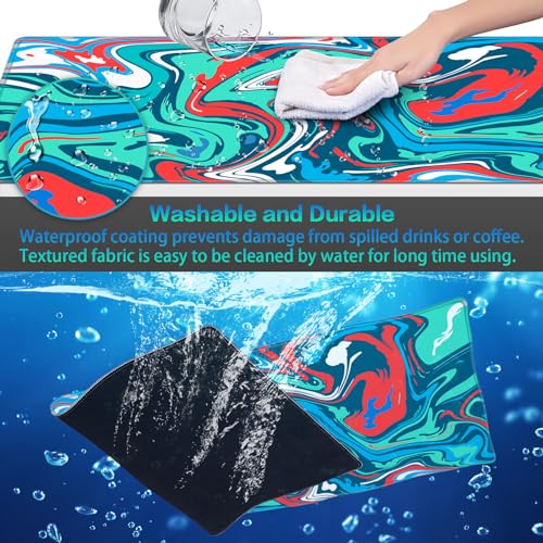 Canjoy Gaming Mouse Pad, Fluid Pattern Mouse Pad 31.5x11.8inch Large Extended Computer Mouse Mat Keyboard Full Desk Mousepad for Gaming, Office, Home - color: Blue-Red Fluid, size: 800*300mm