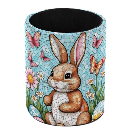 Modern Easter Eggs and Rabbit Pen Holder Pencil Organizer for Desk, 3.1” x 3.1” x 3.9” Pencil Cup Office Supplies, Large Capacity Cute Pen and Makeup Brush Holder for Home, School, Desktop - color: Modern Easter Eggs and Rabbit