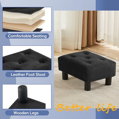 Small Foot Stool Ottoman, Velvet Footstool Ottoman Foot Rest for Couch, Rectangle Footstools and Ottomans Small for Living Room, Entryway and Bedroom (Black) - color: Black (Velvet)