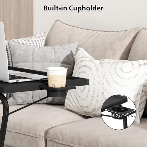 JAXPETY TV Tray, Folding TV Tray with Cup Holder, Adjustable TV Desk with 6 Height Adjustments and 3 Angle, Couch Table for Eating on Bed & Sofa, Stowaway Laptop Stand, Dark Black - color: Dark Black