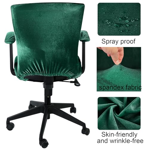 Tallew 4 Pcs Office Chair Covers Set Computer Universal Protective Stretchable Chair Seat Covers Desk Armrest Slipcovers Pads Office Cushion Backrest for Rotating(Dark Green) - color: Dark Green