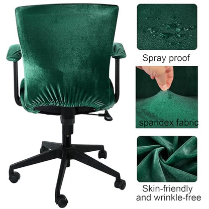 Tallew 4 Pcs Office Chair Covers Set Computer Universal Protective Stretchable Chair Seat Covers Desk Armrest Slipcovers Pads Office Cushion Backrest for Rotating(Dark Green) - color: Dark Green