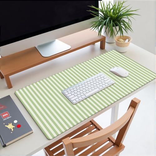 Green Striped Desk Mat Cute Pastel XXL Large Gaming Mouse Pad Desk Pad Kawaii Aesthetic Home Office Decor Cozy Keyboard Laptop Computer Mat - color: A2- Green