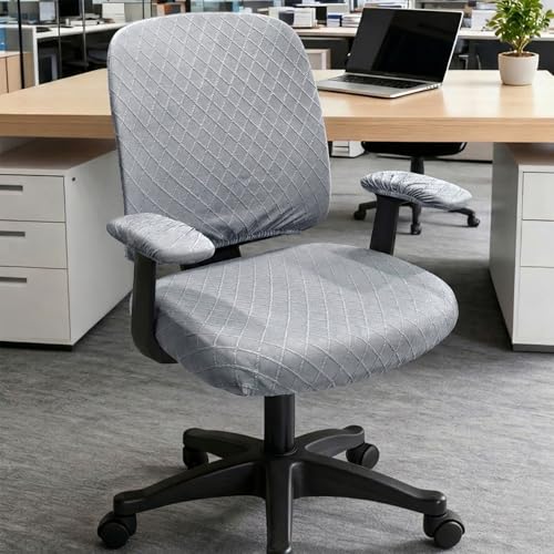Stretch Jacquard Office Chair Cover with Armrest Covers, Removable Washable Desk Chair Cover, Anti-dust Seat Cushion Protectors -Seat + Backrest, Grey - color: Grey, size: Chair Seat + Backrest + Armrest Cover