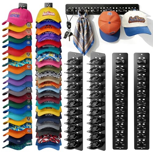 4 Pack Hat Organizer for Baseball Caps, Detachable DIY Hat Rack for Wall Hat Holder Hold up to 44 Hats, Baseball Cap Organizer Cap Holder Hat Hangers for Wall Closet Door Bedroom(4pcs,Black) - color: 4pcs,Black