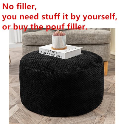 Asuprui Unstuffed Pouf Ottoman Round Poof Ottoman No Filler Soft Faux Fur Foot Stool 20x20x12 Inches Fuzzy Chair Floor Pouf Foot Rest with Storage for Living Room Bedroom Black - color: Black