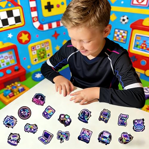 130PCS Neon Game Stickers Waterproof Video Game Gamer Stickers Cool Gaming Vinyl Decals for Laptop Skateboard Luggage Phone Case Water Bottles, Perfect Gifts for Teens Kids Adults
