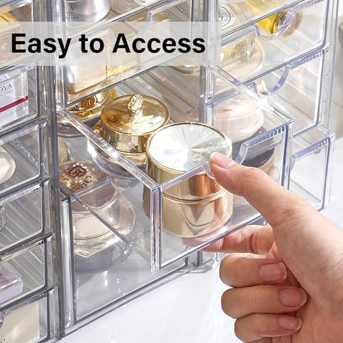 Prsildan Acrylic Makeup Organizer Clear Storage Drawer with 6 Small Drawers | Transparent, Vanity Organizers, For Bathroom Kitchen Cabinet Office Desk Under Sink, Set of 2 - style: 6 Drawers