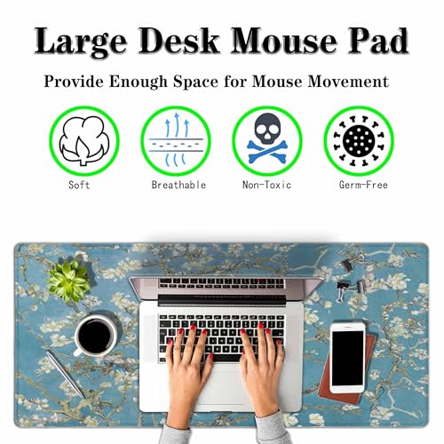 Almond Blossom Desk Mat Large Mouse Pad Vincent Van Gogh's Paint Full Extended Gaming Computer Keyboard Mousepad for Home,Office 35.4"X15.7" - color: Almond blossom