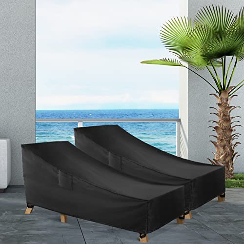 WLEAFJ Patio Chaise Lounge Cover Waterproof, Heavy Duty Outdoor Lounge Chair Covers, Black Durable Patio Furniture Covers, 78L x 34W x 32H inch - 2 Pack - color: Black, size: 2 Pack-78L x 34W x 32H inch