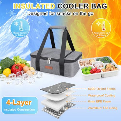 Chilled Snackle Box Container with Ice Pack & Insulated Bag, Portable Divided Serving Tray for Charcuterie, Snacks, Road Trip - color: White + Ice Pack & Insulated Bag