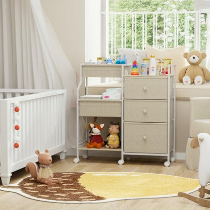 Modanais Baby Organizer and Storage - 3 Tier Rolling Cart with Dividers and Drawers, Easy To Assemble, Mobile Utility Cart with Wheels for Nursery, Bedroom, Changing Table & Crib,Off White - color: Off White