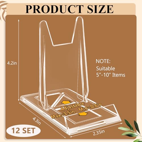 12 Pack Clear Acrylic Desktop Adjustable Display Stand & Book Holder for Phone Magazine Picture Comic Album CD Postcard Artwork Plate Clutch Bag - Home Office back to School