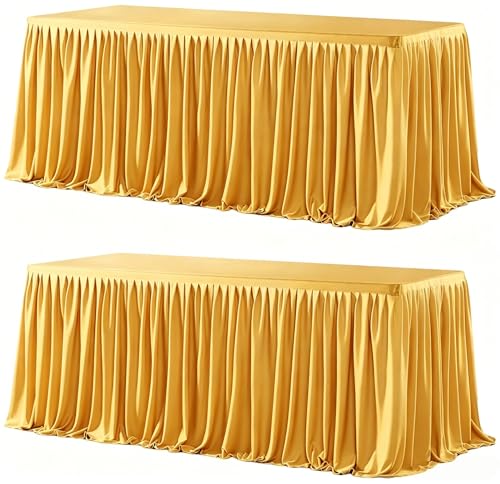 Wish Care 2 Pack Gold Rectangle Table Clothes for 4 Foot Tables, Polyester Fitted Tablecloths 4ft Stretch Table Cover for Wedding, Birthday, Parties, Trade Show, Craft Show - color: Gold, size: 48" x 24" (4 Ft - 2 Pcs)