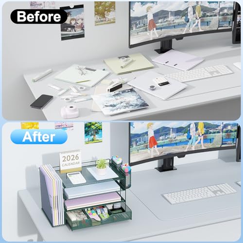 gianotter 4-Tier Desk Organizer with Drawers, File Holders, Letter Trays and Pen Holders - Workspace Accessories for Office Supplies (Green) - color: Green