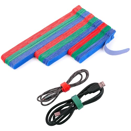 90PCS Reusable Cable Ties - 4+6+8 Inch, Heavy Duty Hook & Loop Straps in Red Green Blue, Adjustable & Multi-Purpose Fastening, Color-Coded Wire Ties for Home Office, Garage & Cable Management - color: Blue+red+green 4+6+8 In-90 Pcs