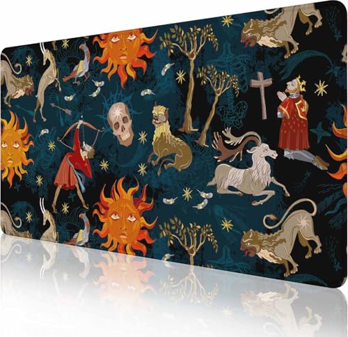 Mouse Pad Gaming, Large Mouse Pads for Desk, Keyboard Mouse Mat Desk Pad, Non-Slip Rubber Base with Stitched Edges Mousepad, 31.5x15.7in Medieval Astrology - color: Medieval Astrology, size: 31.5L x 15.7W inches
