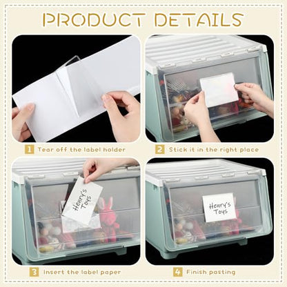Jeyiour 100 Pcs Label Holders Adhesive Nameplate Pockets Storage Bin Labels Index Card Holder Shelf Plastic Peel Stick for Classroom Supermarket Bookshelf Library Student Box Drawer (3.6 x 5 Inch) - size: 3.6 x 5 Inch