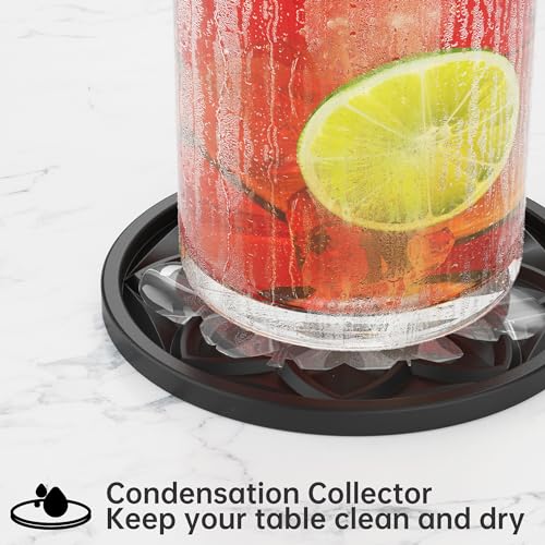 Drink Coasters Set of 6 Packs with Holder, HFHOME Round Black BPA Free Silicone with Non-Slip Bottom Fits Any Size Cup Mug or Glasses (Black) - color: Black